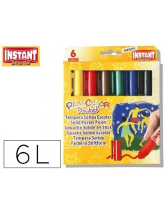 TEMPERA SOLIDA EN BARRA PLAYCOLOR POCKET ESCOLAR CAJA DE 6 COLORES SURTIDOS