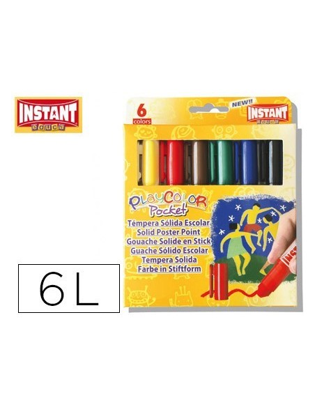 TEMPERA SOLIDA EN BARRA PLAYCOLOR POCKET ESCOLAR CAJA DE 6 COLORES SURTIDOS