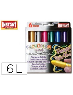 TEMPERA SOLIDA EN BARRA PLAYCOLOR POCKET ESCOLAR CAJA DE 6 COLORES METALIZADOS