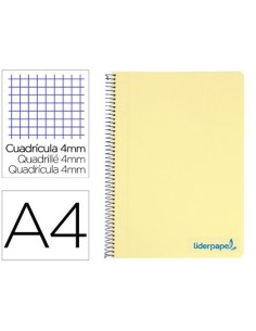 CUADERNO ESPIRAL LIDERPAPEL A4 WONDER TAPA PLASTICO 80H 90GR CUADRO 4MM CON MARGEN COLOR AMARILLO