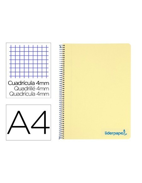CUADERNO ESPIRAL LIDERPAPEL A4 WONDER TAPA PLASTICO 80H 90GR CUADRO 4MM CON MARGEN COLOR AMARILLO