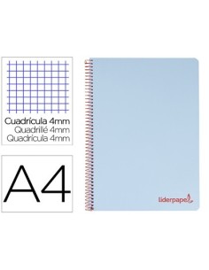 CUADERNO ESPIRAL LIDERPAPEL A4 WONDER TAPA PLASTICO 80H 90GR CUADRO 4MM CON MARGEN COLOR AZUL