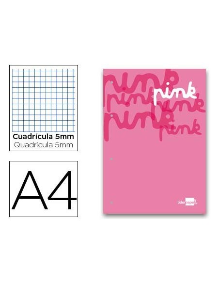 BLOC ENCOLADO LIDERPAPEL CUADRO 5 MM ROSA A4 NATURAL 100 HOJAS 100 G/M2