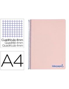 CUADERNO ESPIRAL LIDERPAPEL A4 WONDER TAPA PLASTICO 80H 90GR CUADRO 4MM CON MARGEN COLOR ROSA