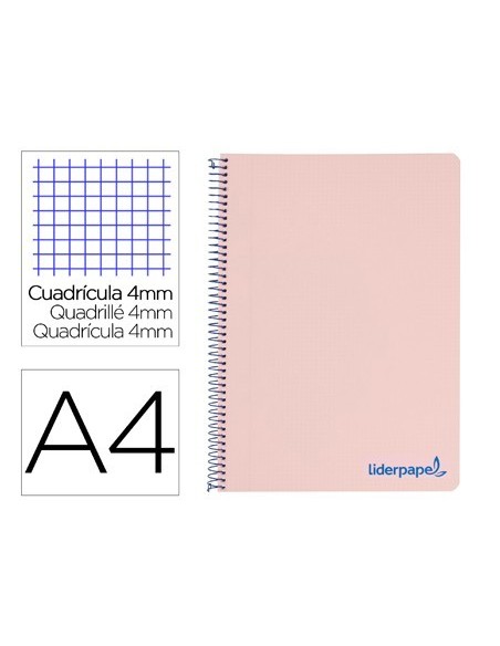 CUADERNO ESPIRAL LIDERPAPEL A4 WONDER TAPA PLASTICO 80H 90GR CUADRO 4MM CON MARGEN COLOR ROSA