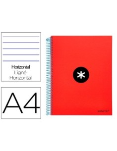 CUADERNO ESPIRAL LIDERPAPEL A4 MICRO ANTARTIK TAPA FORRADA 120H 100 GR HORIZONTAL 5 BANDAS 4 TALADROS COLOR ROJO