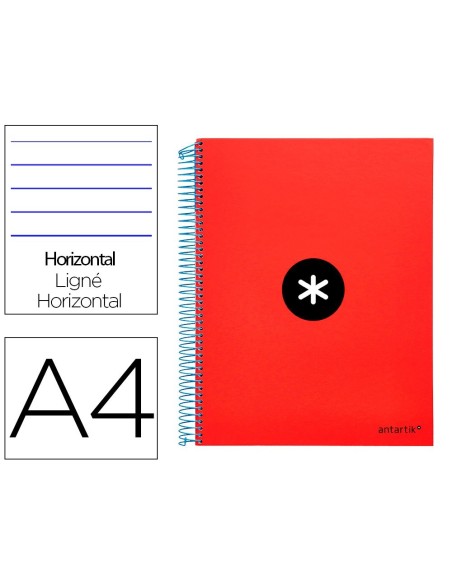 CUADERNO ESPIRAL LIDERPAPEL A4 MICRO ANTARTIK TAPA FORRADA 120H 100 GR HORIZONTAL 5 BANDAS 4 TALADROS COLOR ROJO