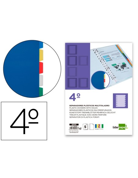 SEPARADOR LIDERPAPEL PLASTICO JUEGO DE 5 SEPARADORES CUARTO 11 TALADROS