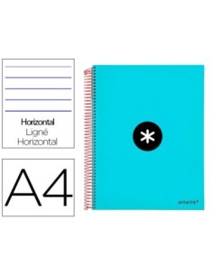 CUADERNO ESPIRAL LIDERPAPEL A4 MICRO ANTARTIK TAPA FORRADA 120H 100 GR HORIZONTAL 5 BANDAS 4 TALADROS COLOR TURQUESA