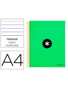 CUADERNO ESPIRAL LIDERPAPEL A4 MICRO ANTARTIK TAPA FORRADA 120H 100 GR HORIZONTAL 5 BANDAS 4 TALADROS COLOR VERDE