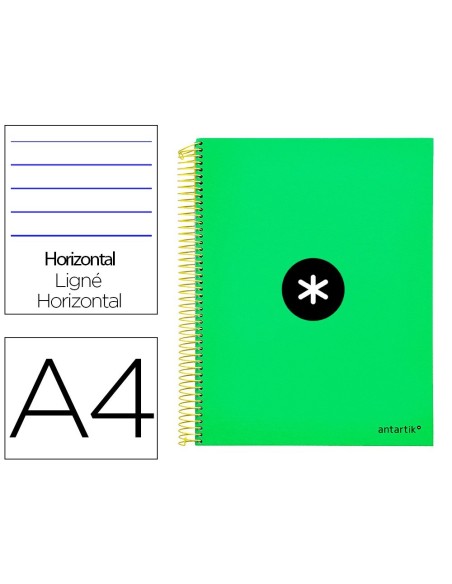 CUADERNO ESPIRAL LIDERPAPEL A4 MICRO ANTARTIK TAPA FORRADA 120H 100 GR HORIZONTAL 5 BANDAS 4 TALADROS COLOR VERDE