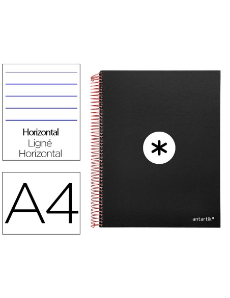 CUADERNO ESPIRAL LIDERPAPEL A4 MICRO ANTARTIK TAPA FORRADA 120H 100 GR HORIZONTAL 5 BANDAS 4 TALADROS COLOR NEGRO