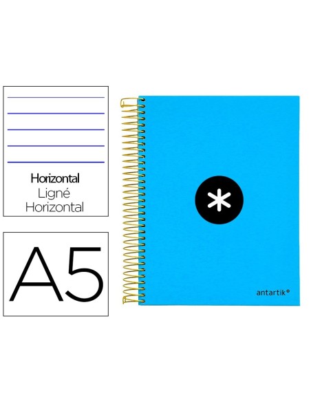 CUADERNO ESPIRAL LIDERPAPEL A5 MICRO ANTARTIK TAPA FORRADA 120H 100 GR HORIZONTAL 5 BANDAS 6 TALADROS COLOR AZUL