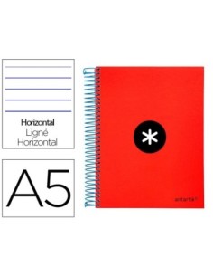 CUADERNO ESPIRAL LIDERPAPEL A5 MICRO ANTARTIK TAPA FORRADA 120H 100 GR HORIZONTAL 5 BANDAS 6 TALADROS COLOR ROJO.