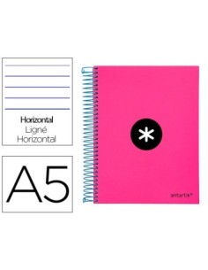 CUADERNO ESPIRAL LIDERPAPEL A5 MICRO ANTARTIK TAPA FORRADA 120H 100 GR HORIZONTAL 5 BANDAS 6 TALADROS COLOR ROSA