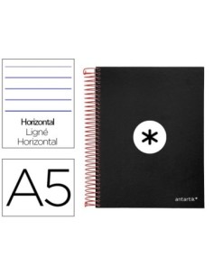 CUADERNO ESPIRAL LIDERPAPEL A5 MICRO ANTARTIK TAPA FORRADA 120H 100 GR HORIZONTAL 5 BANDAS 6 TALADROS COLOR NEGRO