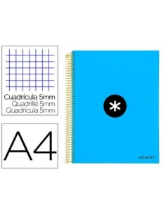 CUADERNO ESPIRAL LIDERPAPEL A4 MICRO ANTARTIK TAPA FORRADA120H 100 GR CUADRO 5MM 5 BANDA4 TALADROS COLOR AZUL