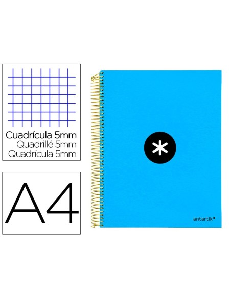 CUADERNO ESPIRAL LIDERPAPEL A4 MICRO ANTARTIK TAPA FORRADA120H 100 GR CUADRO 5MM 5 BANDA4 TALADROS COLOR AZUL