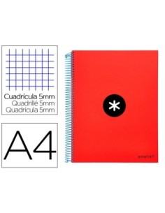 CUADERNO ESPIRAL LIDERPAPEL A4 MICRO ANTARTIK TAPA FORRADA120H 100 GR CUADRO 5MM 5 BANDAS 4 TALADROS COLOR ROJO