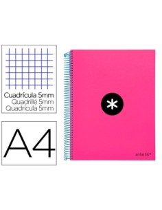 CUADERNO ESPIRAL LIDERPAPEL A4 MICRO ANTARTIK TAPA FORRADA120H 100 GR CUADRO 5MM 5 BANDAS 4 TALADROS COLOR ROSA