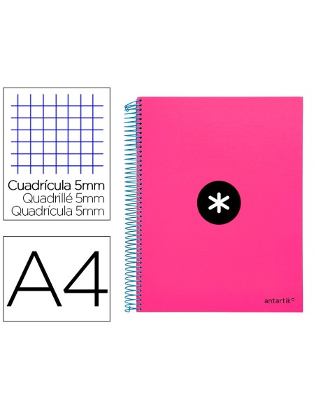 CUADERNO ESPIRAL LIDERPAPEL A4 MICRO ANTARTIK TAPA FORRADA120H 100 GR CUADRO 5MM 5 BANDAS 4 TALADROS COLOR ROSA