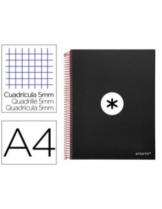 CUADERNO ESPIRAL LIDERPAPEL A4 MICRO ANTARTIK TAPA FORRADA120H 100 GR CUADRO 5MM 5 BANDAS 4 TALADROS COLOR NEGRO