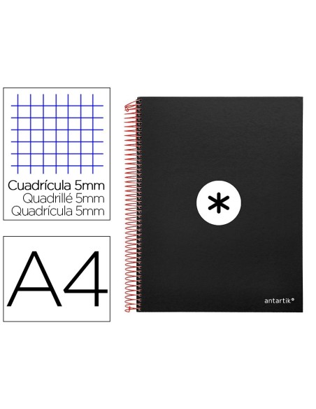 CUADERNO ESPIRAL LIDERPAPEL A4 MICRO ANTARTIK TAPA FORRADA120H 100 GR CUADRO 5MM 5 BANDAS 4 TALADROS COLOR NEGRO