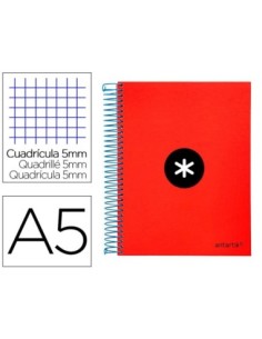 CUADERNO ESPIRAL LIDERPAPEL A5 MICRO ANTARTIK TAPA FORRADA120H 100 GR CUADRO 5MM 5 BANDAS 6 TALADROS COLOR ROJO