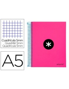 CUADERNO ESPIRAL LIDERPAPEL A5 MICRO ANTARTIK TAPA FORRADA120H 100 GR CUADRO 5MM 5 BANDAS 6 TALADROS COLOR ROSA