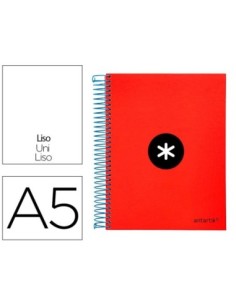CUADERNO ESPIRAL LIDERPAPEL A5 MICRO ANTARTIK TAPA FORRADA 120H 100G LISO CON BANDAS 6 TALADROS COLOR ROJO