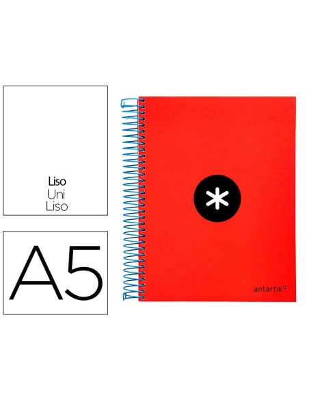 CUADERNO ESPIRAL LIDERPAPEL A5 MICRO ANTARTIK TAPA FORRADA 120H 100G LISO CON BANDAS 6 TALADROS COLOR ROJO