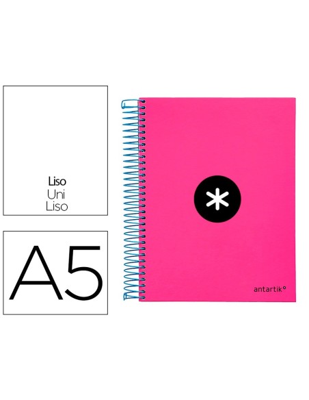 CUADERNO ESPIRAL LIDERPAPEL A5 MICRO ANTARTIK TAPA FORRADA 120H 100 GR LISO CON BANDAS 6 TALADROS COLOR ROSA FLUOR