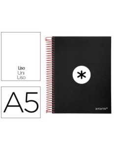 CUADERNO ESPIRAL LIDERPAPEL A5 MICRO ANTARTIK TAPA FORRADA 120H 100G LISO CON BANDAS 6 TALADROS COLOR NEGRO