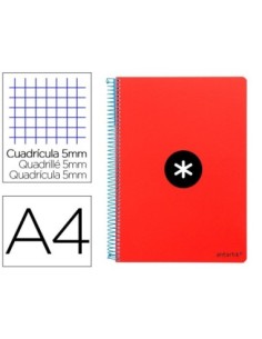 CUADERNO ESPIRAL LIDERPAPEL A4 MICRO ANTARTIK TAPA DURA 80H 100 GR CUADRO 5MM SIN BANDAS 4 TALADROS COLOR ROJO