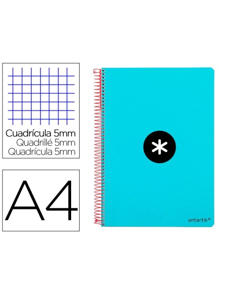CUADERNO ESPIRAL LIDERPAPEL A4 MICRO ANTARTIK TAPA DURA 80H 100 GR CUADRO 5MM SIN BANDAS 4 TALADROS COLOR TURQUESA