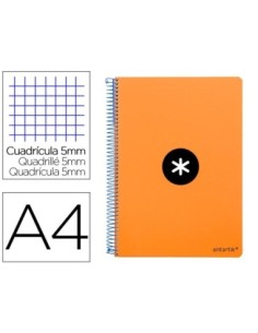 CUADERNO ESPIRAL LIDERPAPEL A4 MICRO ANTARTIK TAPA DURA 80H 100 GR CUADRO 5MM SIN BANDAS 4 TALADROS COLOR NARANJA FLUO