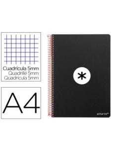 CUADERNO ESPIRAL LIDERPAPEL A4 MICRO ANTARTIK TAPA DURA 80H 100 GR CUADRO 5MM SIN BANDAS 4 TALADROS COLOR NEGRO