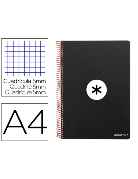 CUADERNO ESPIRAL LIDERPAPEL A4 MICRO ANTARTIK TAPA DURA 80H 100 GR CUADRO 5MM SIN BANDAS 4 TALADROS COLOR NEGRO