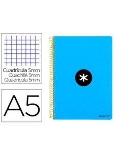 CUADERNO ESPIRAL LIDERPAPEL A5 ANTARTIK TAPA DURA 80H 100 GR CUADRO 5MM CON MARGEN COLOR AZUL