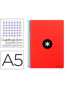 CUADERNO ESPIRAL LIDERPAPEL A5 ANTARTIK TAPA DURA 80H 100 GR CUADRO 5MM CON MARGEN COLOR ROJO