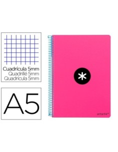 CUADERNO ESPIRAL LIDERPAPEL A5 ANTARTIK TAPA DURA 80H 100 G CUADRO 5MM CON MARGEN COLOR ROSA FLUOR