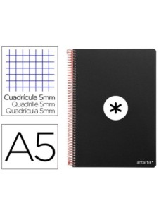 CUADERNO ESPIRAL LIDERPAPEL A5 ANTARTIK TAPA DURA 80H 100 GR CUADRO 5MM CON MARGEN COLOR NEGRO