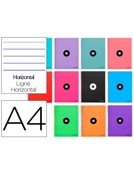 CUADERNO ESPIRAL LIDERPAPEL A4 MICRO ANTARTIK TAPA FORRADA 120H 100 GR HORIZONTAL 5 BANDAS 4 TALADROS COLORES SURT