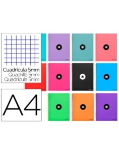CUADERNO ESPIRAL LIDERPAPEL A4 MICRO ANTARTIK TAPA FORRADA120H 100 GR CUADRO 5MM 5 BANDAS 4 TALADROS COLORES SURTIDOS S