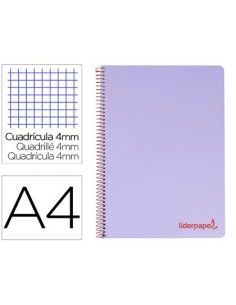 CUADERNO ESPIRAL LIDERPAPEL A4 WONDER TAPA PLASTICO 80H 90GR CUADRO 4MM CON MARGEN COLOR VIOLETA