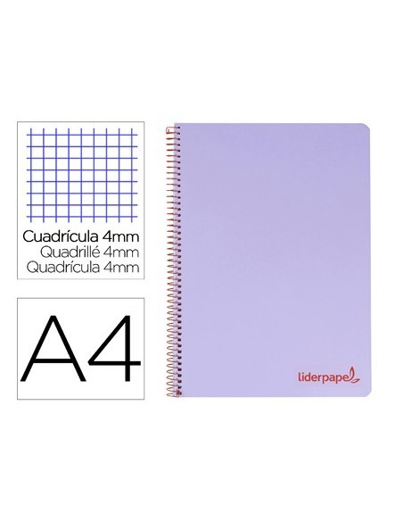CUADERNO ESPIRAL LIDERPAPEL A4 WONDER TAPA PLASTICO 80H 90GR CUADRO 4MM CON MARGEN COLOR VIOLETA
