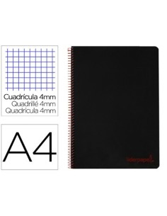 CUADERNO ESPIRAL LIDERPAPEL A4 WONDER TAPA PLASTICO 80H 90GR CUADRO 4MM CON MARGEN COLOR NEGRO