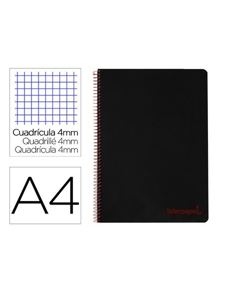 CUADERNO ESPIRAL LIDERPAPEL A4 WONDER TAPA PLASTICO 80H 90GR CUADRO 4MM CON MARGEN COLOR NEGRO