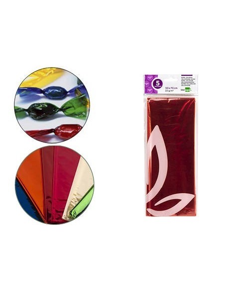 PAPEL CELOFAN LIDERPAPEL 50X70 CM 22G/M2 BOLSA DE 5 HOJAS NARANJA