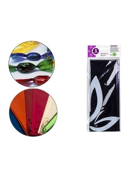 PAPEL CELOFAN LIDERPAPEL 50X70 CM 22G/M2 BOLSA DE 5 HOJAS VIOLETA